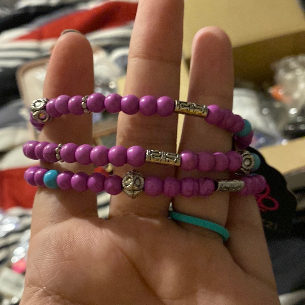 3-Layer Purple Beaded Bracelet